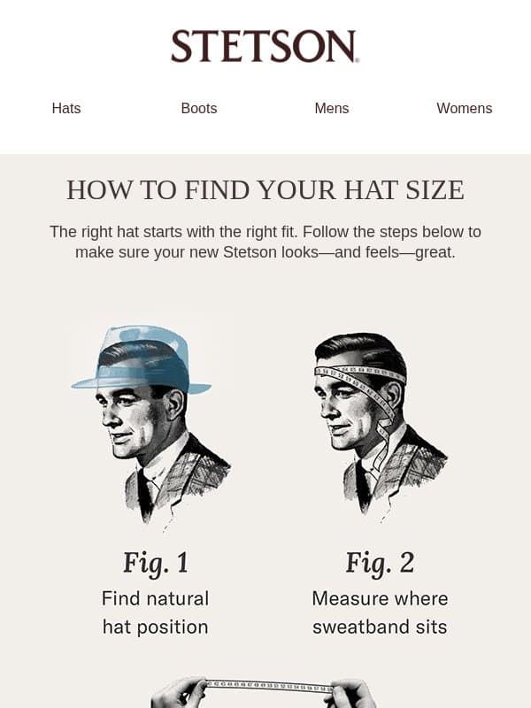 Do You Know Your Hat Size? We Can Help email from Stetson