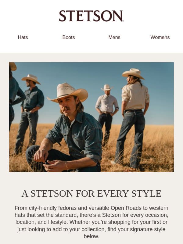 One Brand, Many Styles email from Stetson