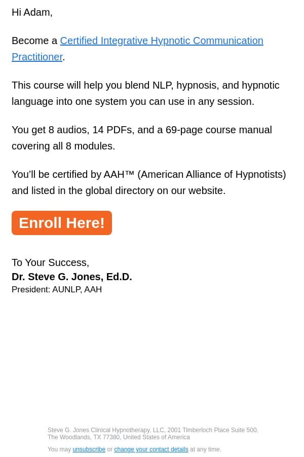 Become an IHC practitioner email from Steve G. Jones screenshot