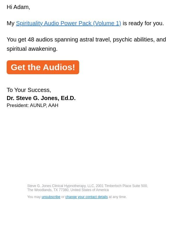 Spirituality audio pack email from Steve G. Jones screenshot
