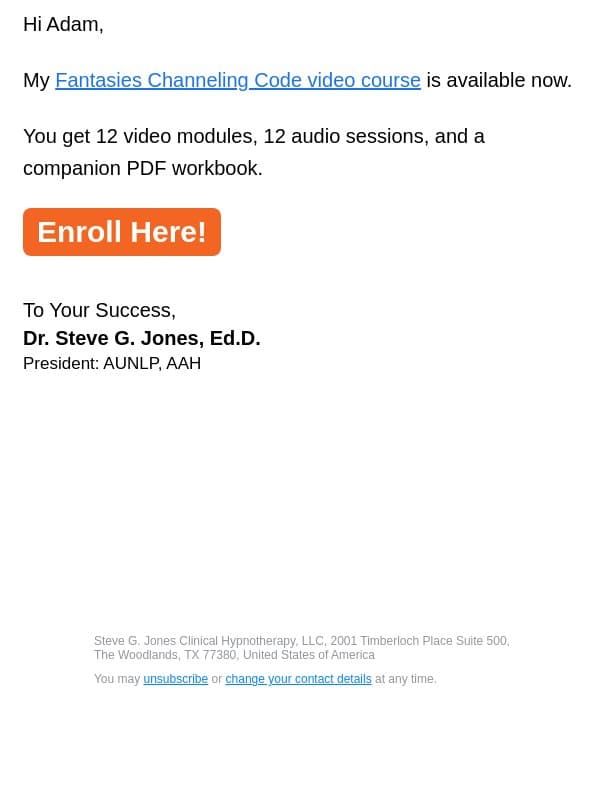 Fantasies Channeling course email from Steve G. Jones screenshot