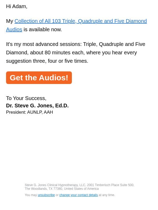 103 Triple to 5 Diamond audios email from Steve G. Jones screenshot