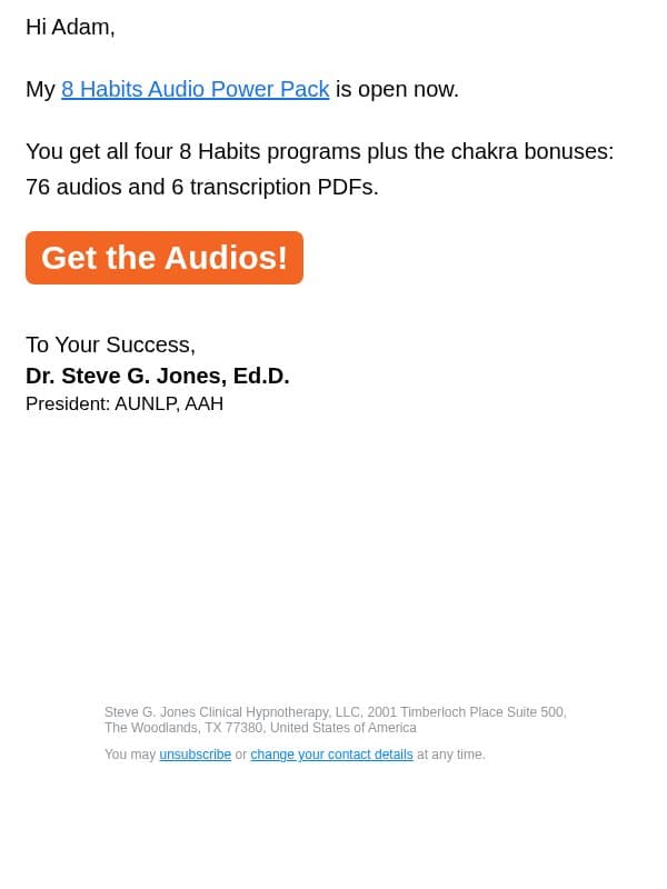 8 Habits audio pack email from Steve G. Jones screenshot