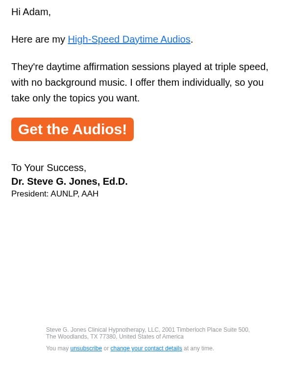 High-Speed Daytime, one by one email from Steve G. Jones screenshot