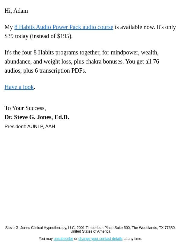 8 Habits audio power pack email from Steve G. Jones
