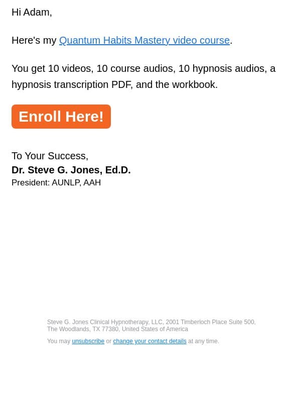 Quantum Habits Mastery email from Steve G. Jones