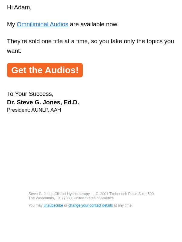 Individual Omniliminal audios email from Steve G. Jones