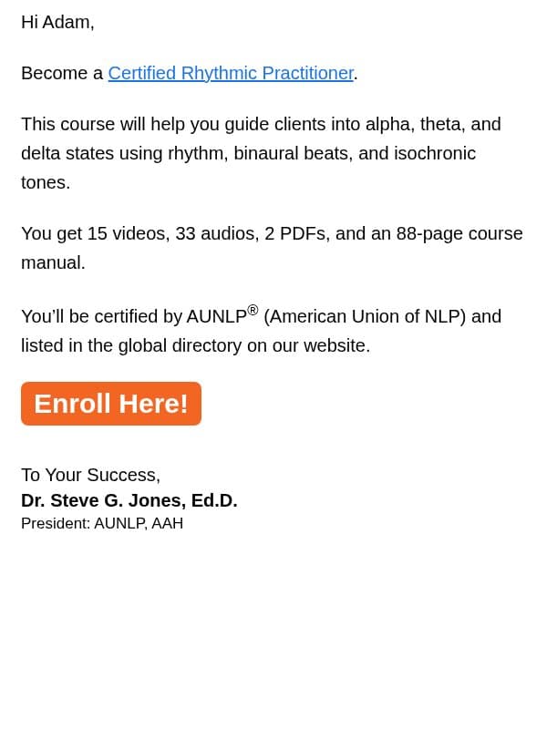 Become a rhythmic practitioner email from Steve G. Jones