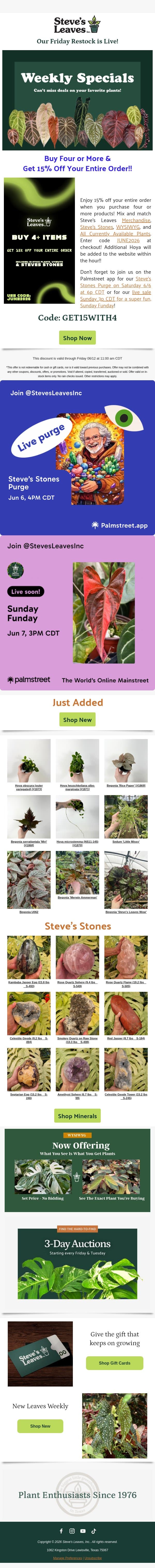 Unlock 15% Savings Before It's Gone! email from Steve's Leaves screenshot