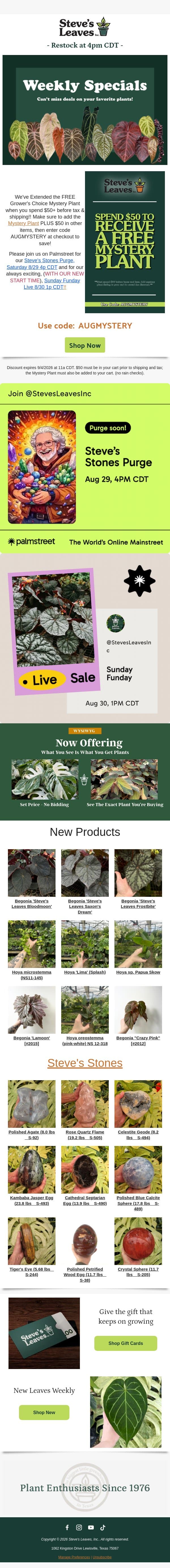 Don't Miss Out: Spend $50, Get a Free Plant! email from Steve's Leaves screenshot