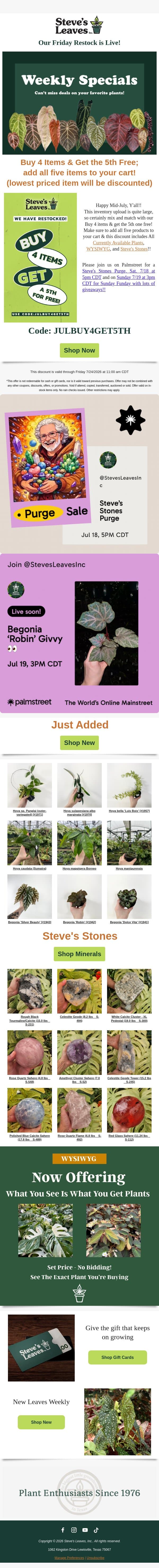Get Your Favorite 5th Item for FREE! email from Steve's Leaves screenshot