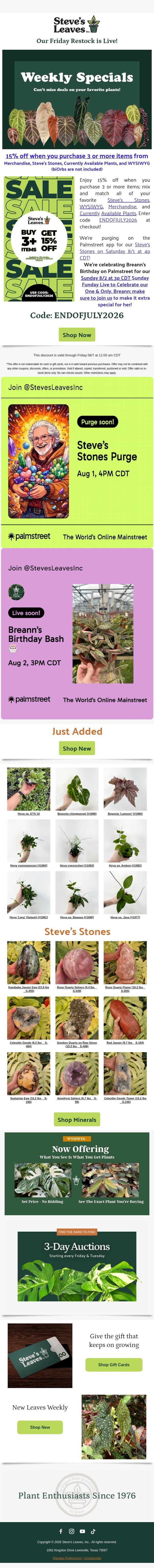 Mix & Match: Unlock 15% Off Today! email from Steve's Leaves screenshot