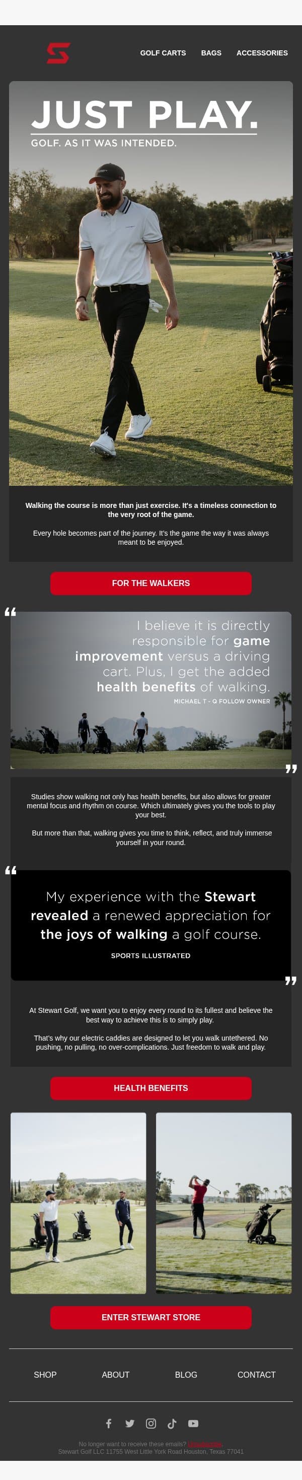 Golf. As It Was Intended. email from Stewart Golf screenshot