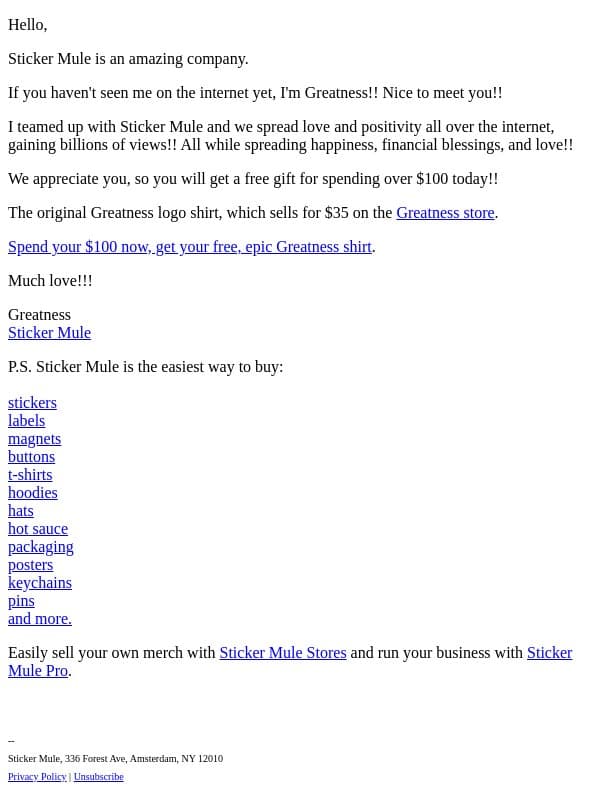 FREE GIFT FRIDAY! email from Sticker Mule screenshot