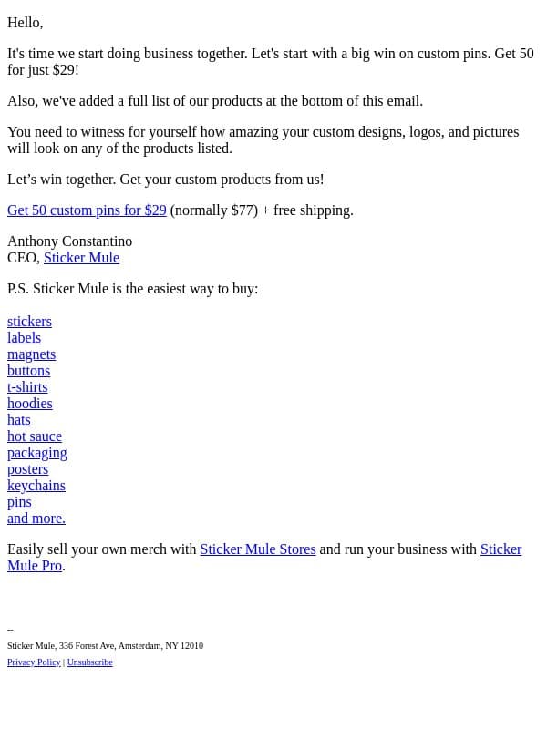 Today is the day we start winning together email from Sticker Mule