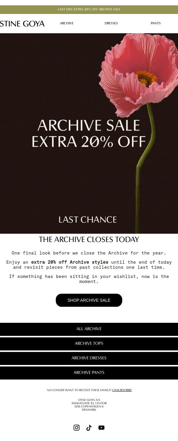 Last Day: Extra 20% Off Archive email from Stine Goya screenshot