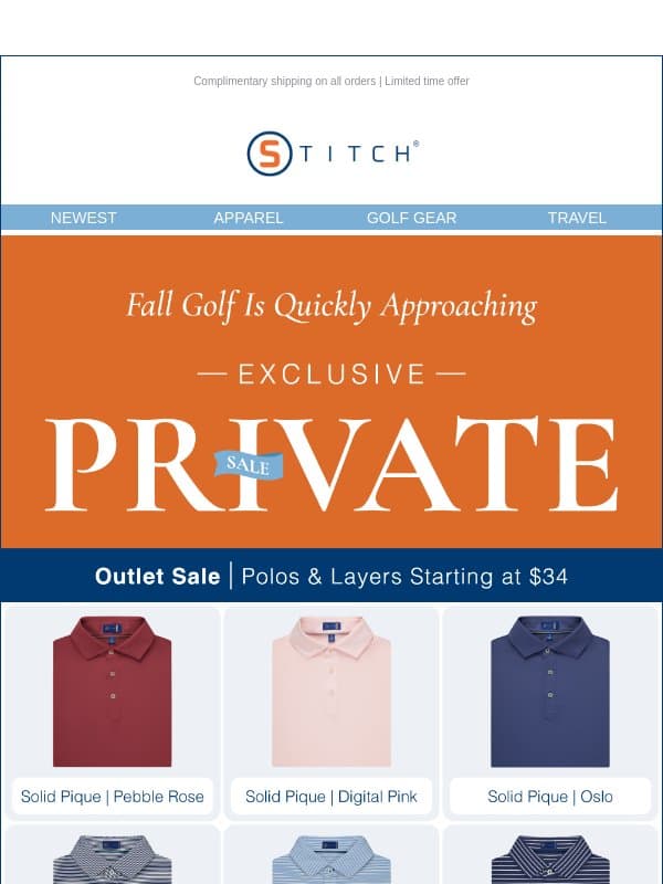 By Invitation Only | Shop Our Private Outlet Sale email from Stitch Golf