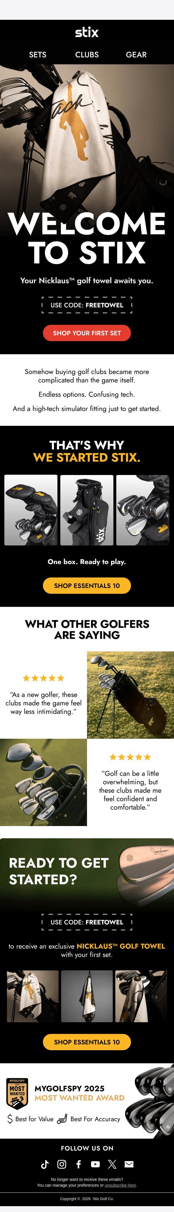 Glad you found us. ๐๏ธ email from Stix Golf screenshot