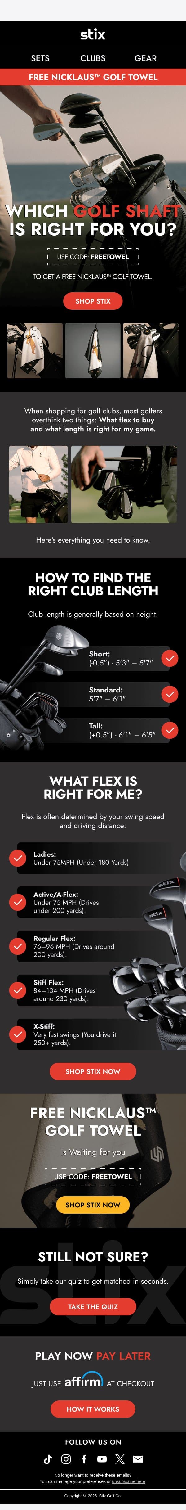 Two decisions everyone gets stuck on email from Stix Golf screenshot