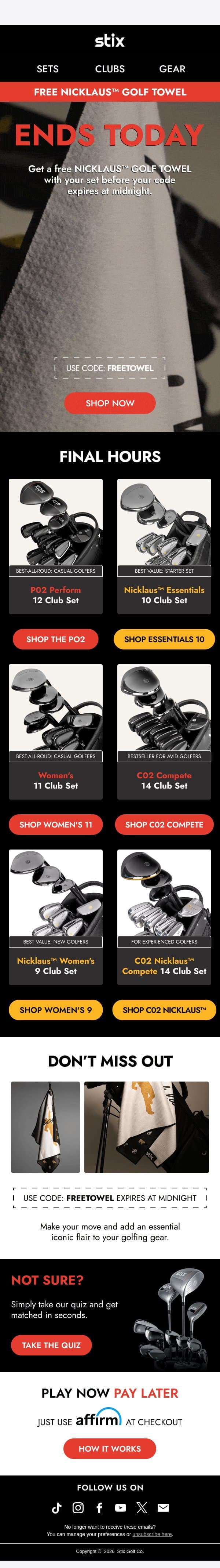 Did you forget your free gift? email from Stix Golf screenshot