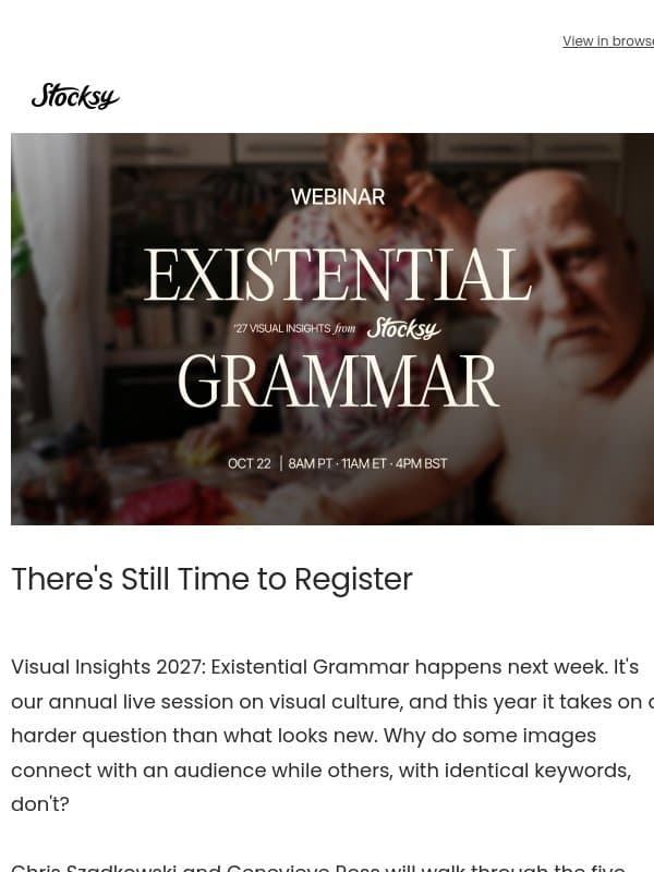 Reminder: Your invite to Visual Insights 2027 Webinar email from Stocksy