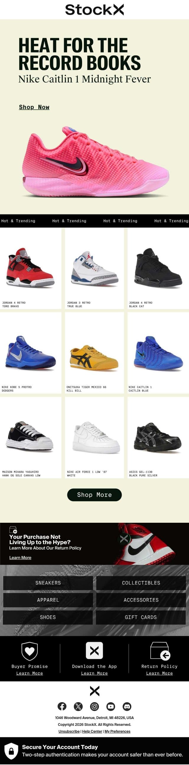 🔥New Drop: Nike Caitlin 1 Midnight Fever email from StockX screenshot