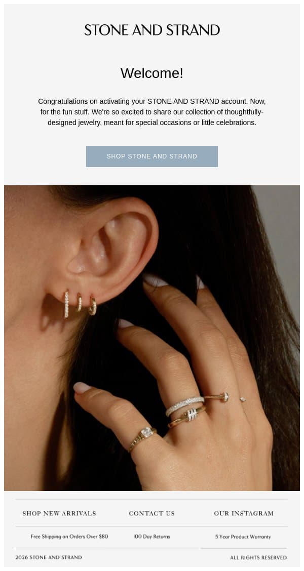 Customer Account Confirmation email from Stone and Strand screenshot