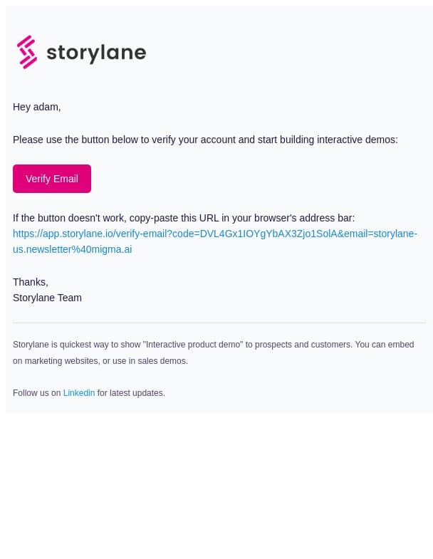 Verify your email email from Storylane screenshot
