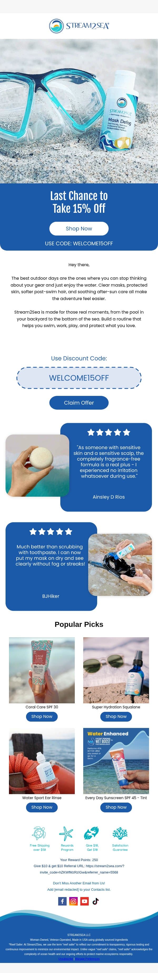 Pack care that works in water email from Stream2Sea screenshot