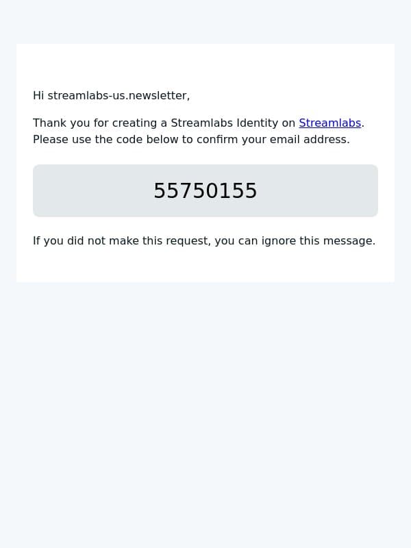55750155 - Streamlabs ID verification code email from Streamlabs screenshot