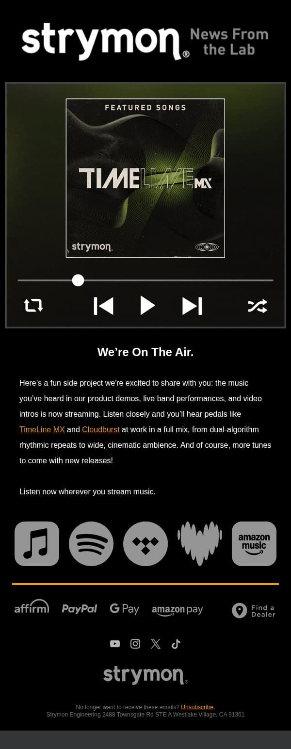 Now Playing: Strymon Original Music email from Strymon screenshot