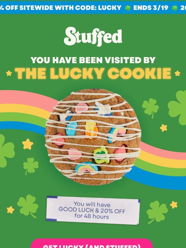 Eat Me, I'm Irish (And 20% Off) 🍀 email from Stuffed Cookies