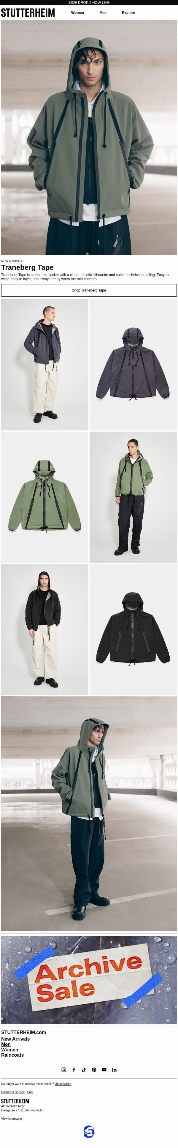 Introducing Traneberg Tape email from Stutterheim screenshot