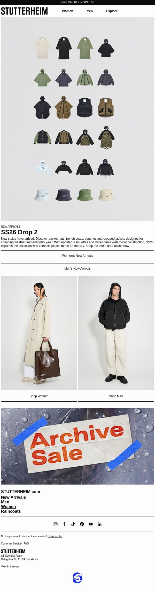SS26 Drop 2 Has Arrived email from Stutterheim screenshot