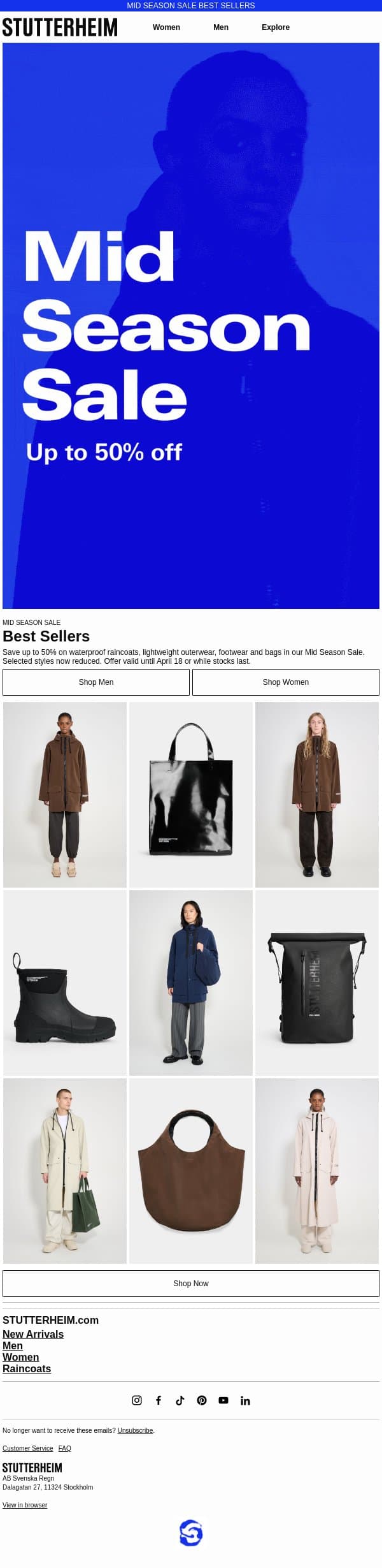 Mid Season Best Sellers email from Stutterheim screenshot