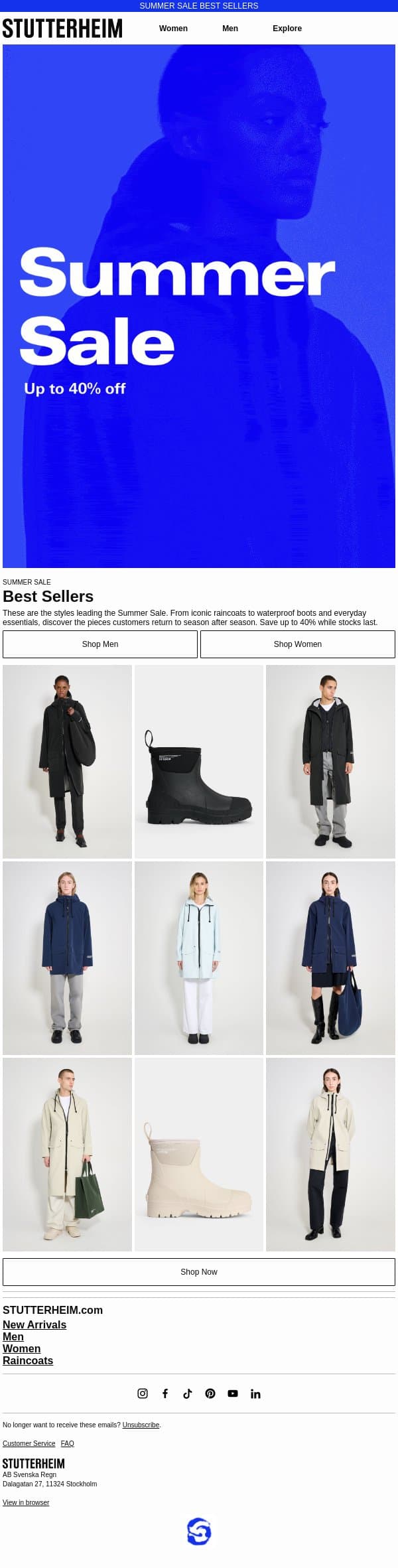 Summer Sale: Best Sellers email from Stutterheim screenshot