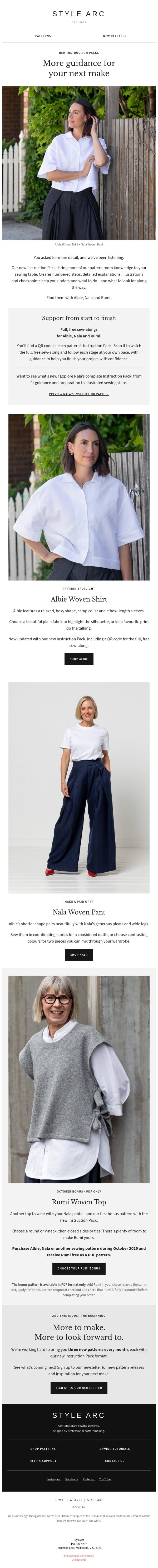 Pattern spotlight: Albie, meet Nala email from Style Arc screenshot