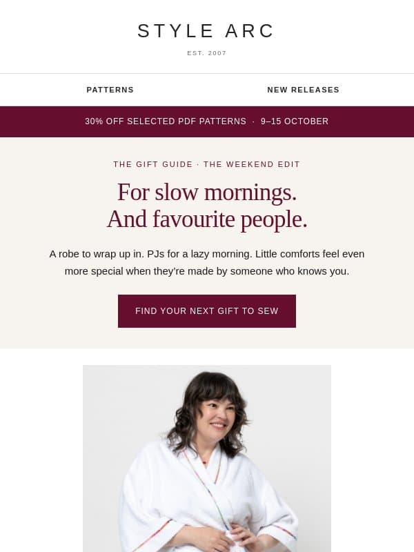 ✂️ Sew a little luxury - 30% off selected PDFs email from Style Arc
