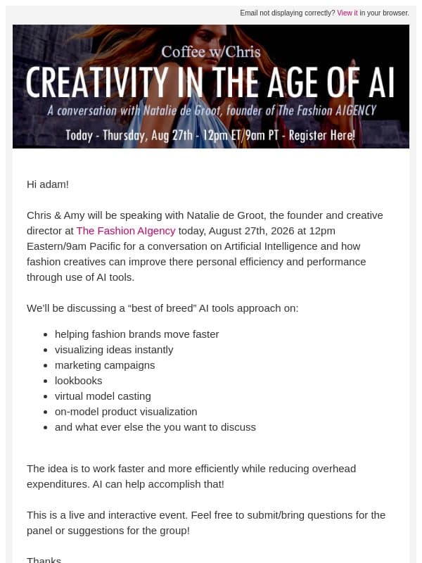 Webinar - Creativity in the Age of AI email from StyleCareers