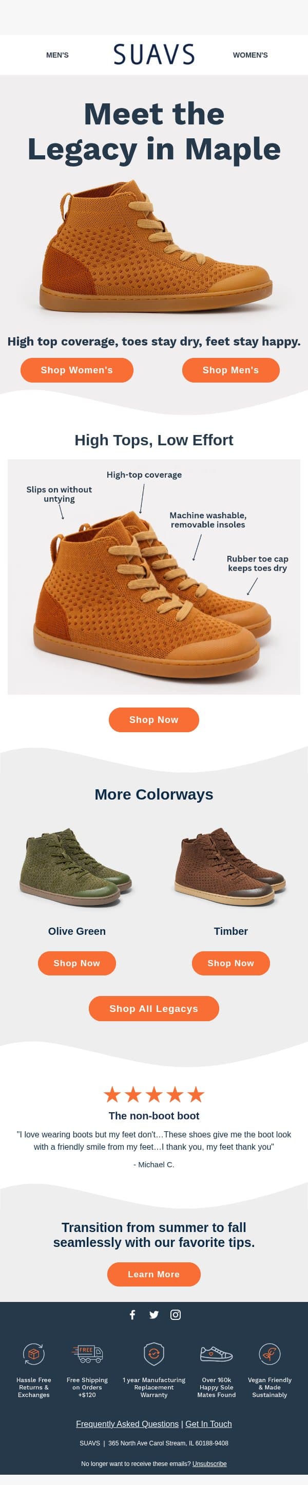 New high top color: Legacy Maple email from SUAVS screenshot