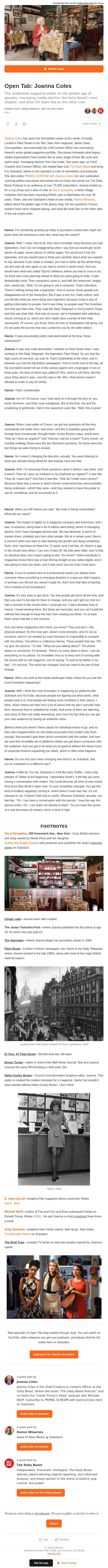 Open Tab: Joanna Coles email from Substack screenshot