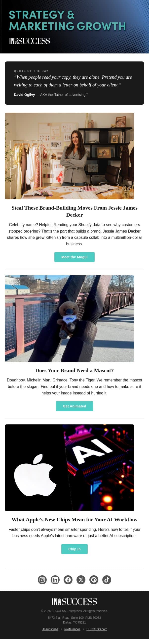 Grimace Has Entered the Chat email from Success Magazine screenshot
