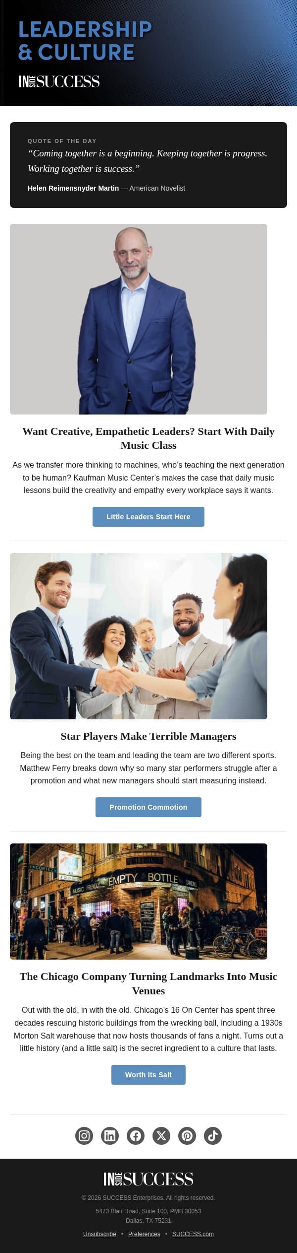 Old Bones, New Bands email from Success Magazine screenshot
