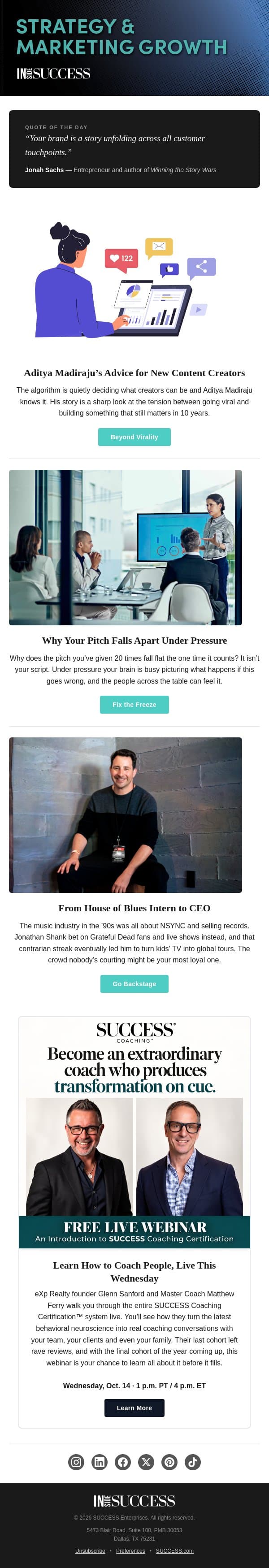 Viral Isn’t a Business Plan email from Success Magazine screenshot