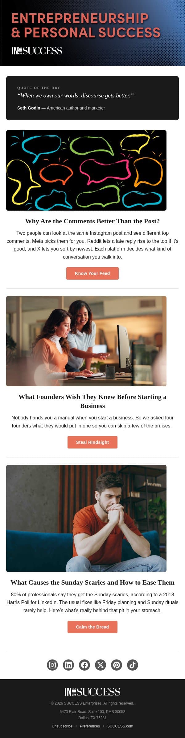 Have You Seen the Comments? email from Success Magazine screenshot
