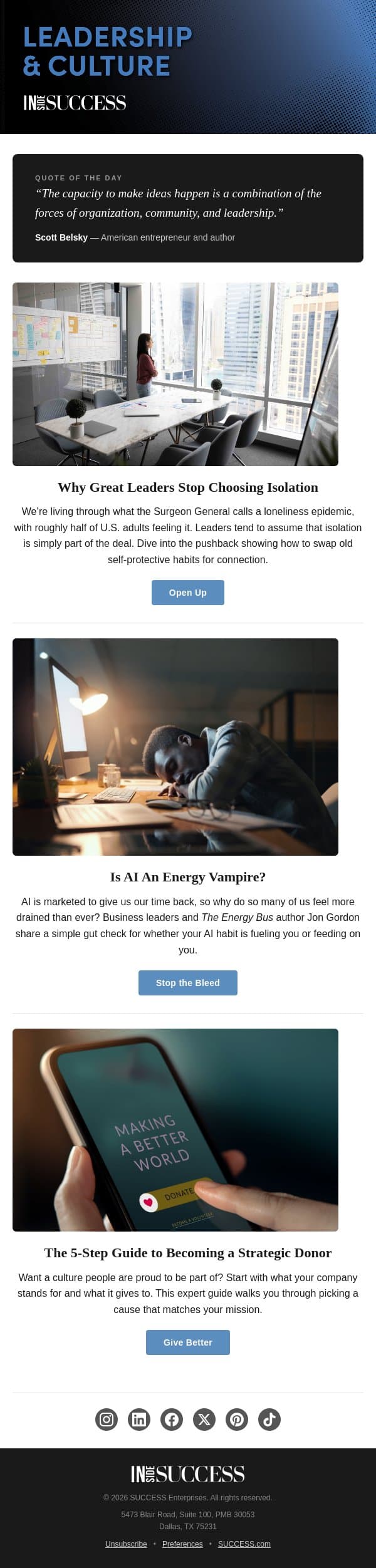 Something’s Draining Your Energy 🦇 email from Success Magazine screenshot