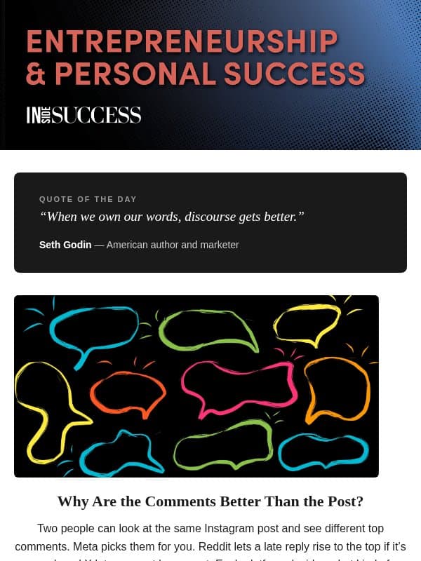 Have You Seen the Comments? email from Success Magazine
