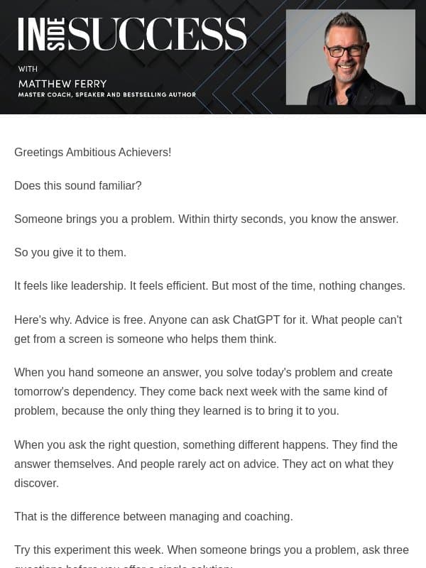 Ask Before You Answer email from Success Magazine