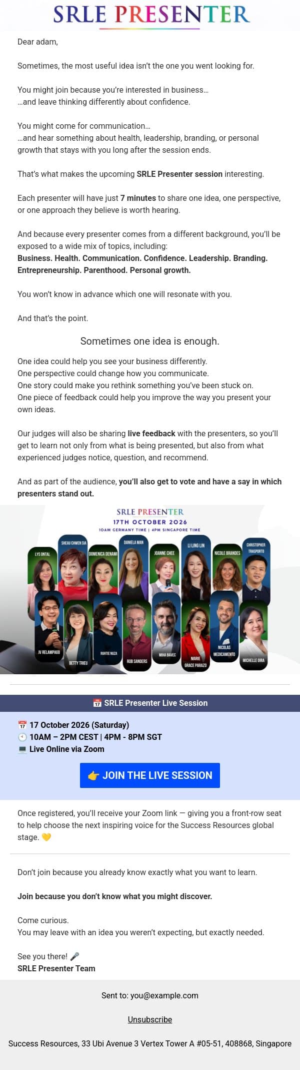 What If the Best Idea Is the One You Weren’t Looking For? email from Success Resources screenshot