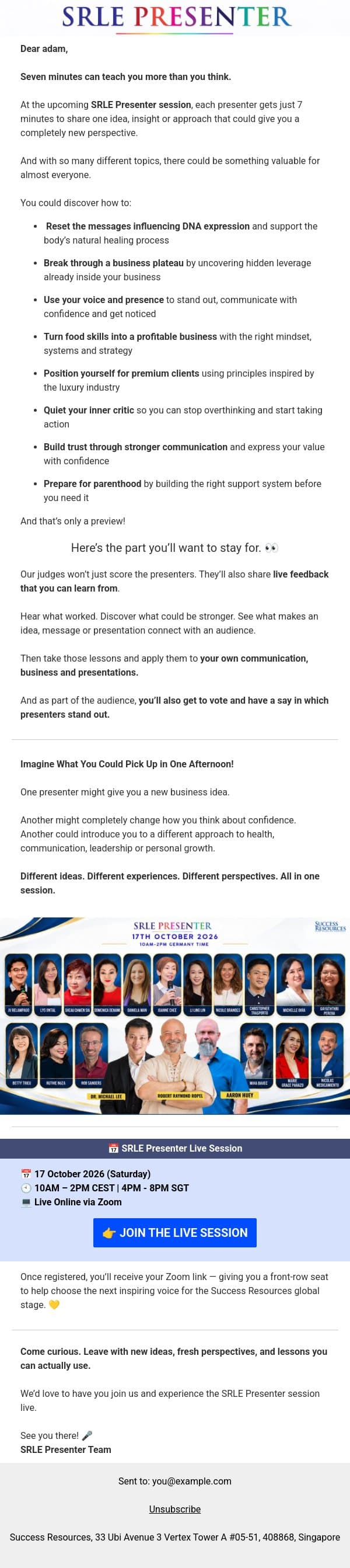 Could Someone Change Your Mind in 7 Minutes? email from Success Resources screenshot